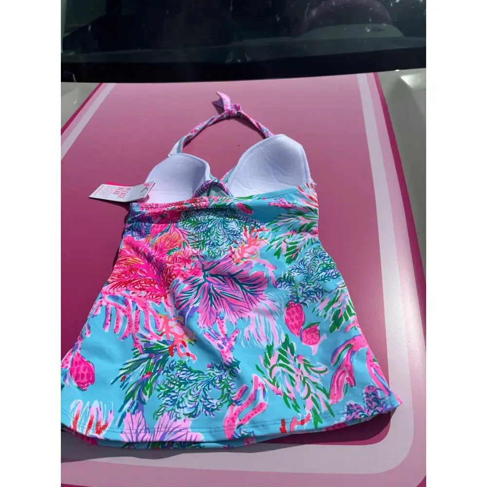 NEW Lilly Pulitzer Bliss Halter Tankini Top Celestial Blue Cay to Heart Sz 0 NWT